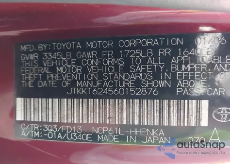 2006 Scion Xa из США, поврежденный, VIN JTKKT624560152876